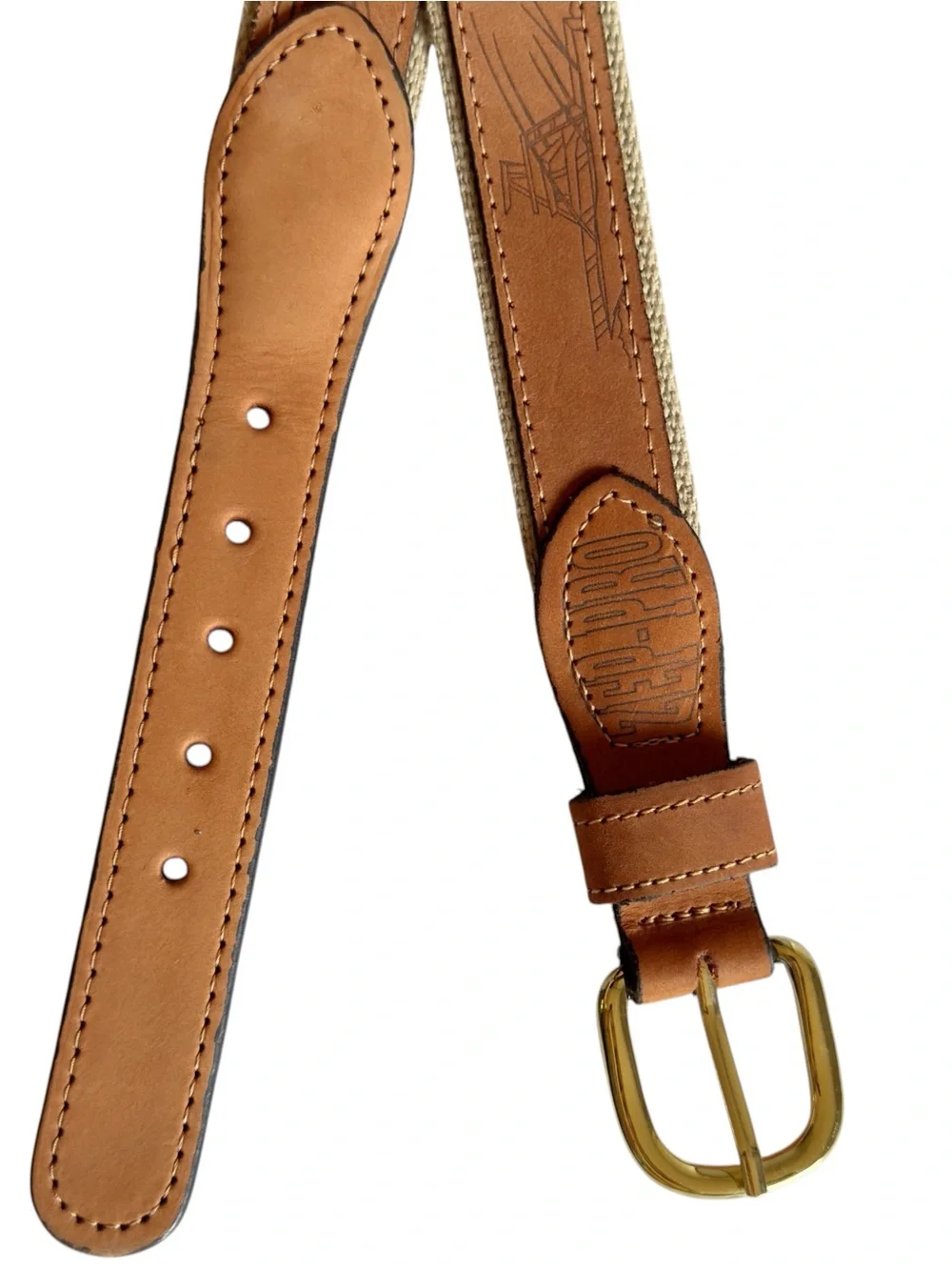 Zep-Pro Dolphin Mahi-Mahi Embroidered Nubuck Tan Leather Men’s 46 Belt USA